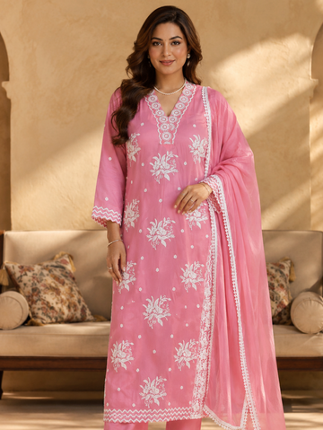 Gulabi Noor Embroidered Suit Set with Dupatta