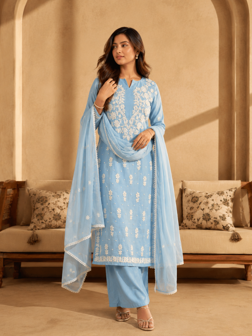 Aasma Chikankari Style Suit Set with Dupatta (3-Piece Set)