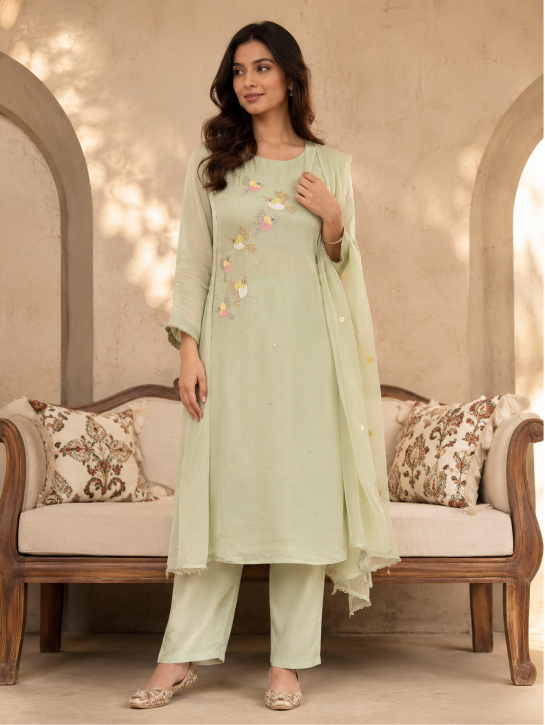 Mehr Gul Floral Embellished Suit Set with Dupatta (3-Piece Set)
