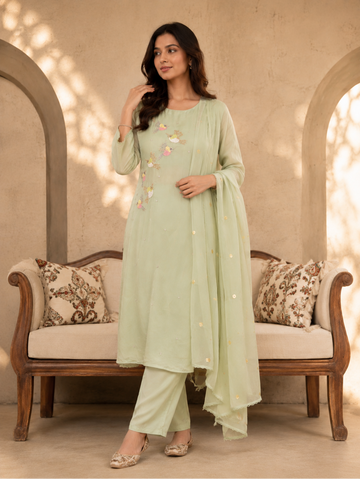 Mehr Gul Floral Embellished Suit Set with Dupatta (3-Piece Set)