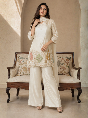 Noor-E-Ivory Embroidered Suit Set with Dupatta (3-Piece Set)