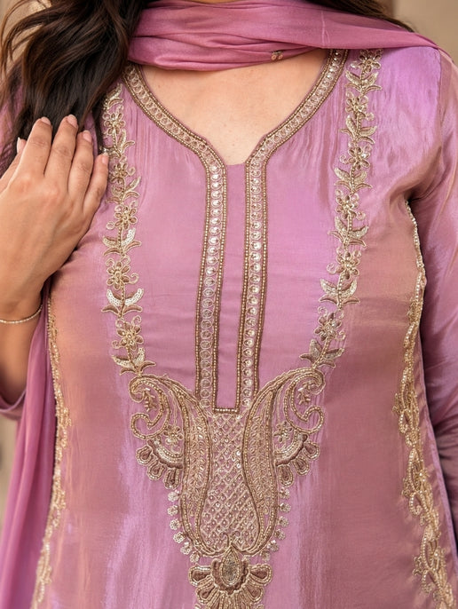 Pakistani Suit Set with Dupatta Pure Shimmer (3-Piece Set)