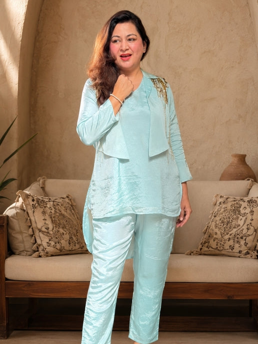 Elara Mist Embellished Co-Ord Set (2-Piece Set)