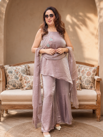 Meher Mauve Embroidered Co-Ord Set with Dupatta