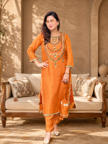 Rangrez Mirror Embroidered Kurta Set with Potli Bag