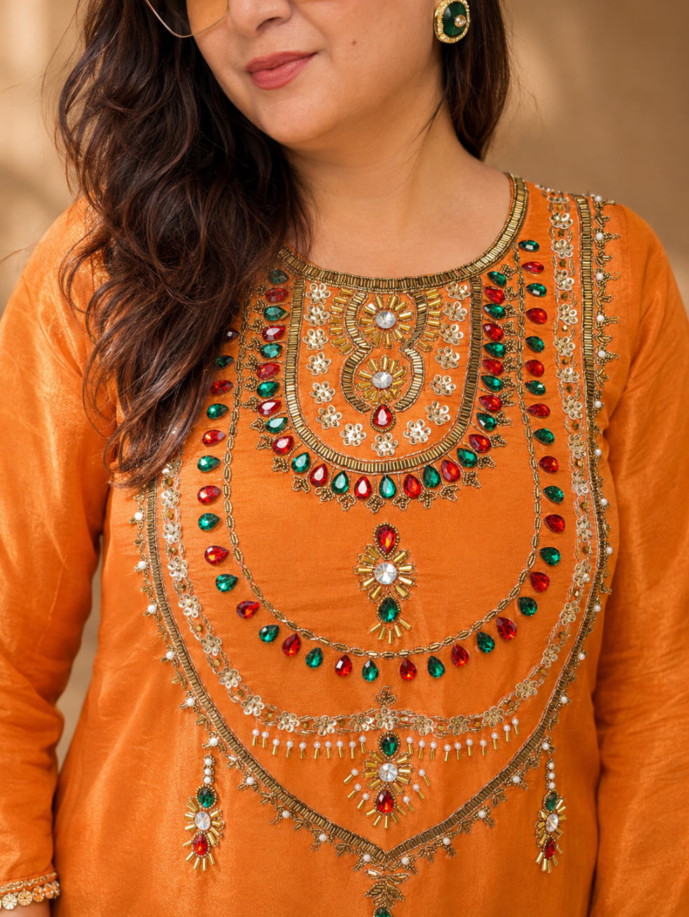 Rangrez Mirror Embroidered Kurta Set with Potli Bag