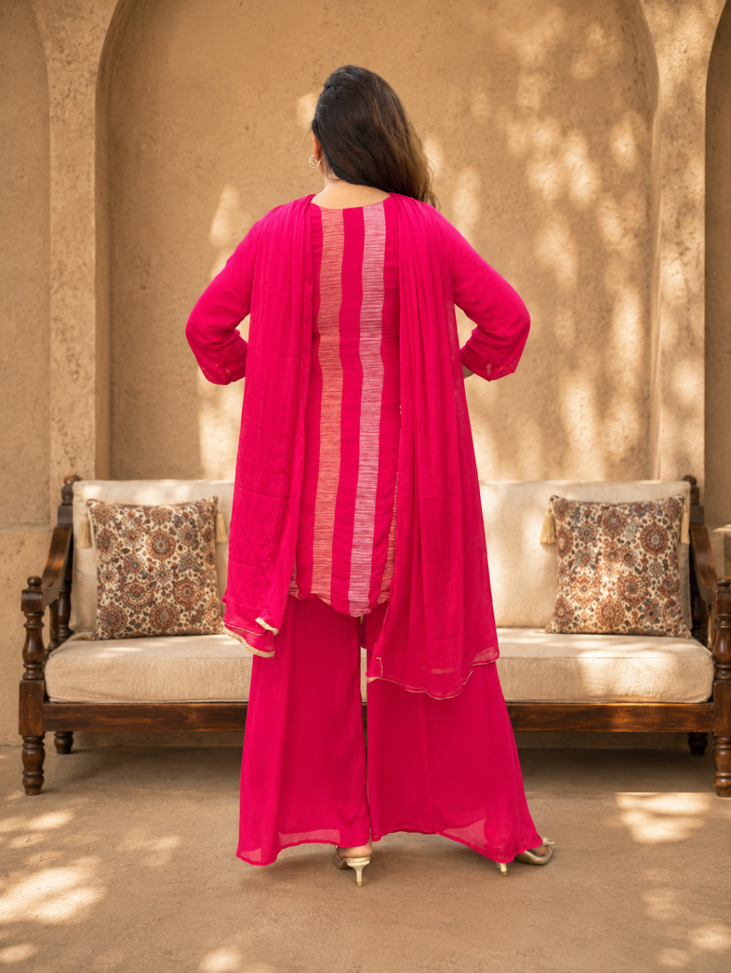 Gulnaar Embroidered Sharara Set | Rani Pink