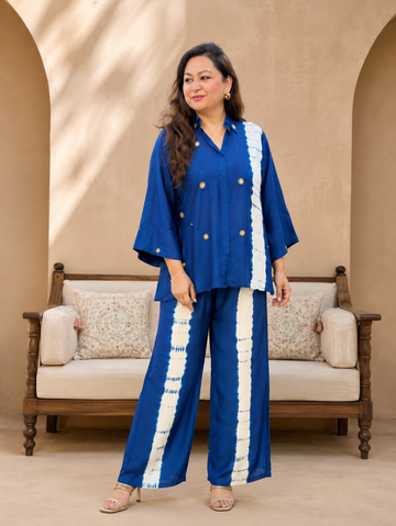 Silk Pink, Blue & Orange Co-Ord Set for Women | Premium Ethnic Co-Ord | M–2XL