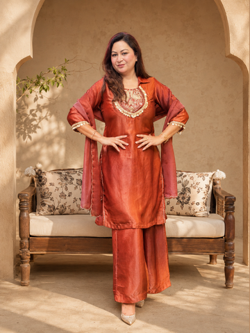 Kesariya – Embroidered Kurta Palazzo Set