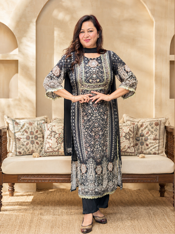 Mehfil – Black Printed Suit Set with Dupatta