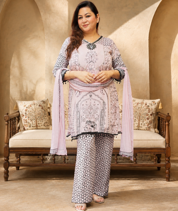 Dusty Rose Printed 3-Piece Pakistani Suit Set