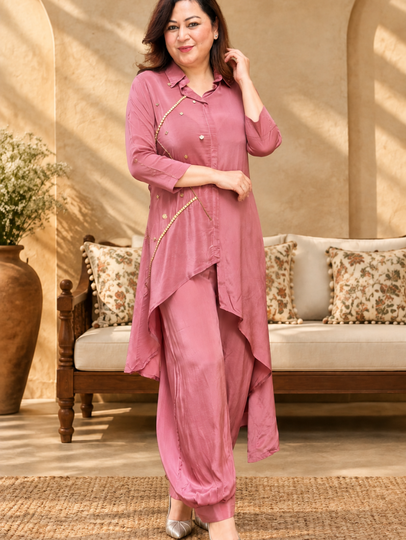 Soft Shimmer Asymmetric Kurta with Patiala Pants