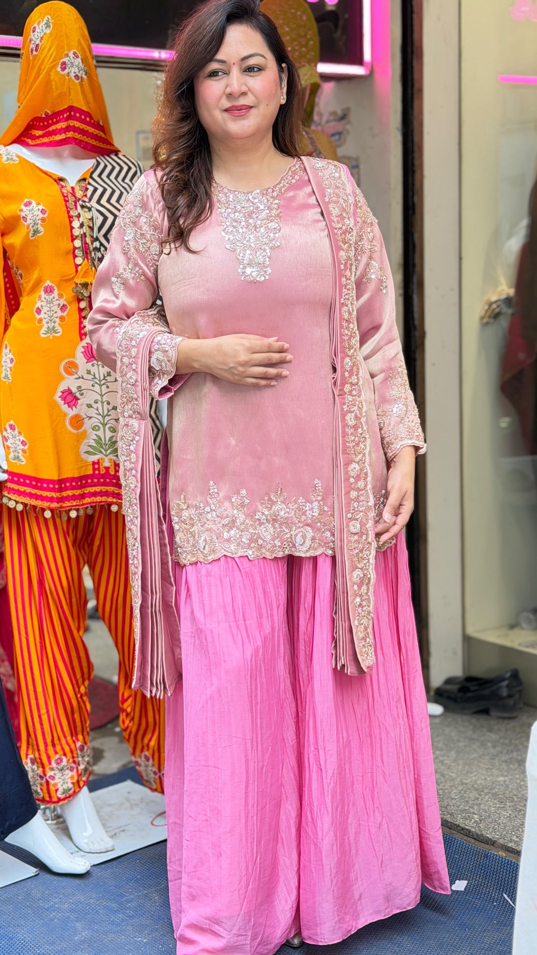 Embroidered Wrinkle Sharara suit