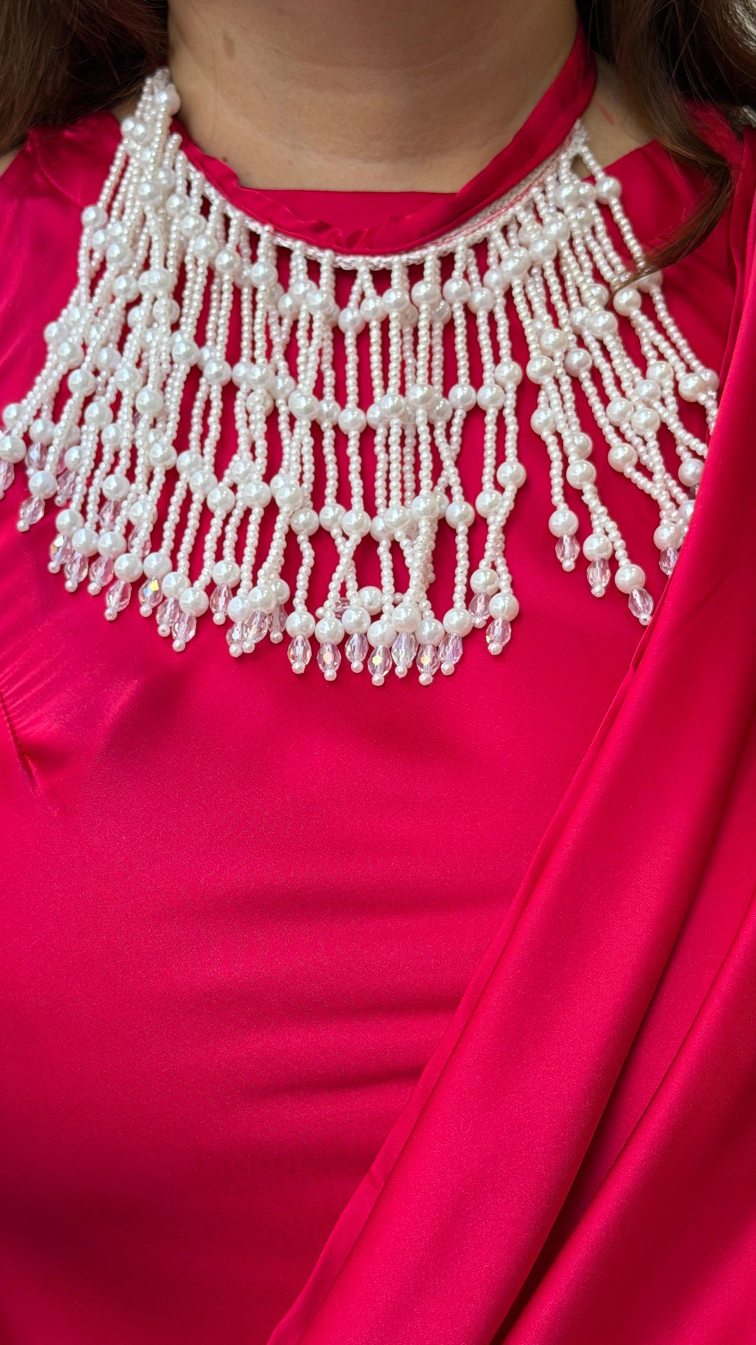 Elegant Crepe Drape-Style Kurta Set with Pearl Embellished Neckline