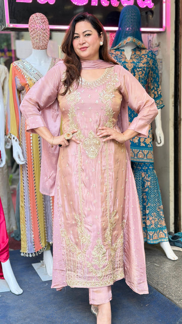 Elegant Shimmer Embroidered Kurta Set with Matching Dupatta