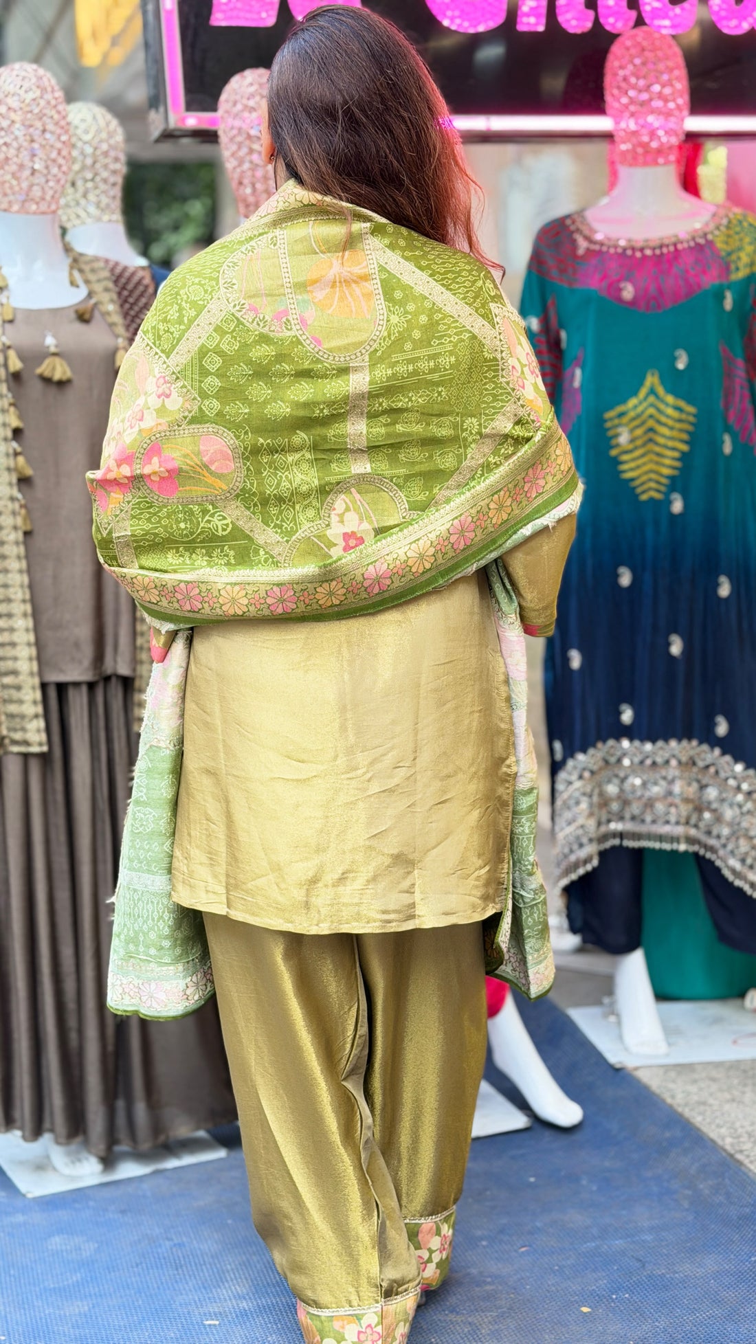 Embroidered Farshi Salwar Suit with Printed Dupatta