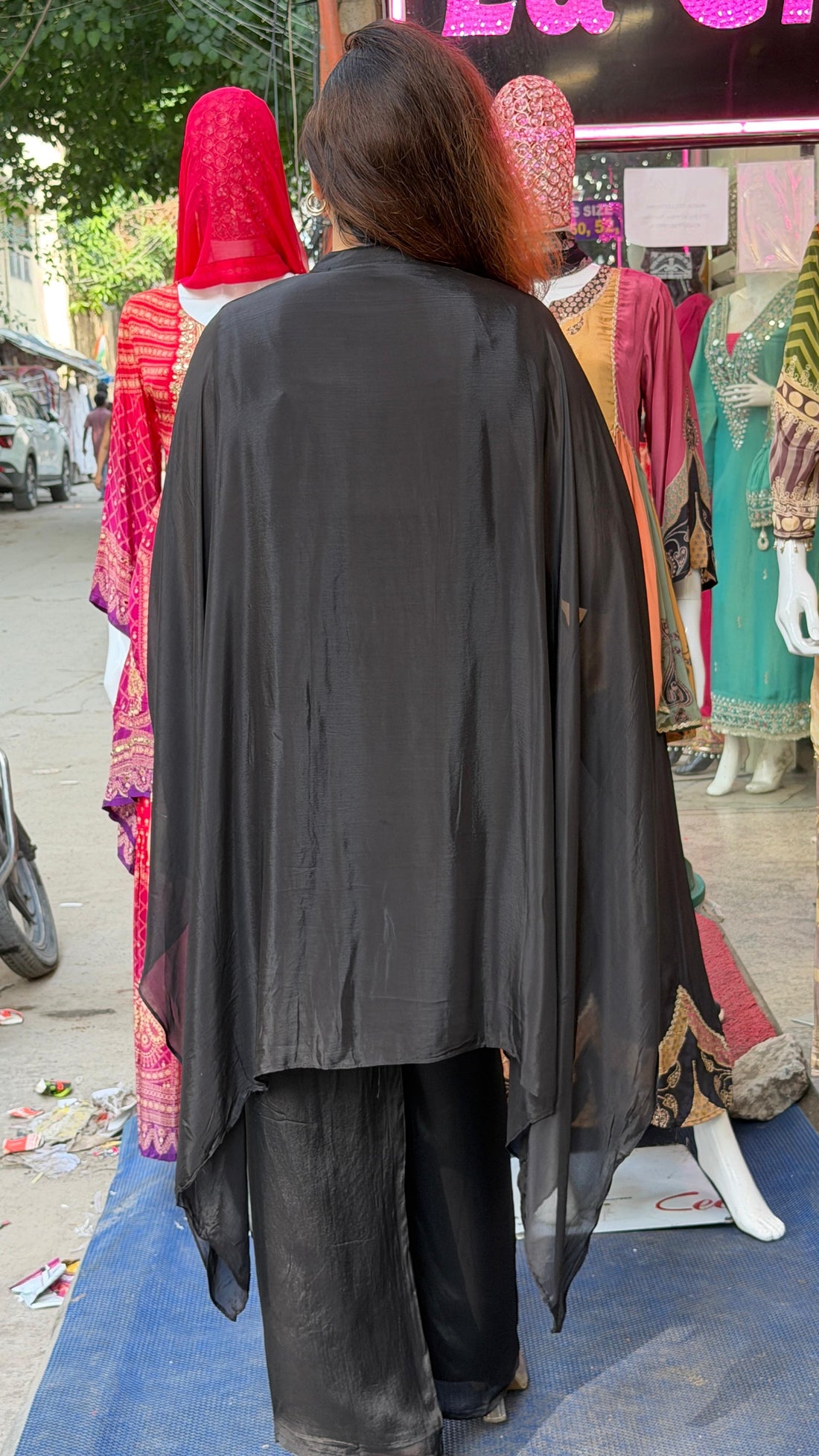 Chinon Embroidered Kaftan Co-Ord Set (Charcoal Black) (2-Piece Set)