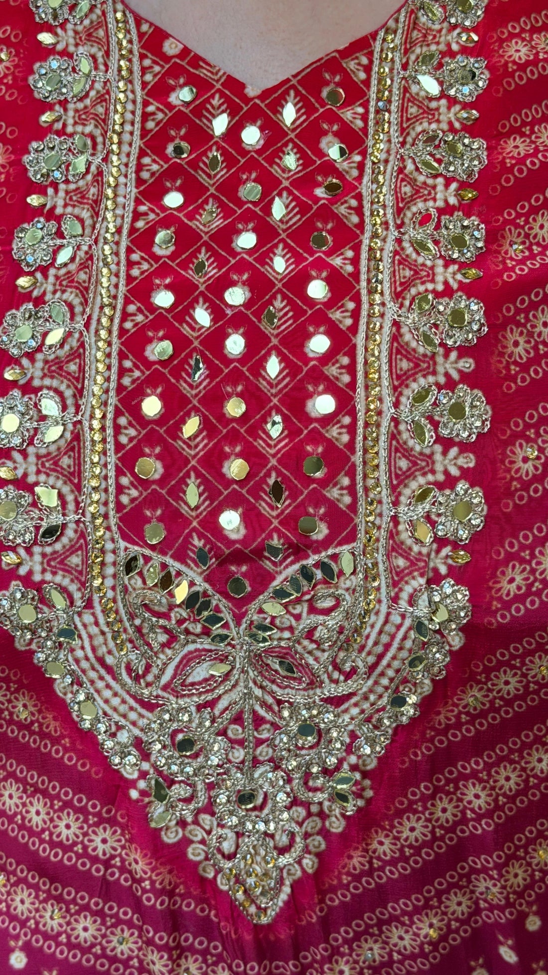 Elegant Magenta  Gharara Set with Embroidered Neckline & Dupatta